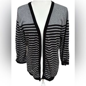 Studio Works Sweater Open Front Gray Black Stripe Cardigan Women’s Medium